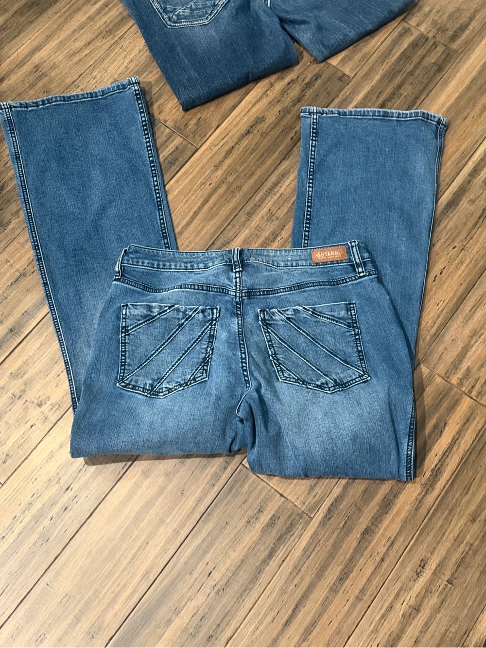 Shyanne Blue Flare Jeans with Chevron Back Pocket Stitching